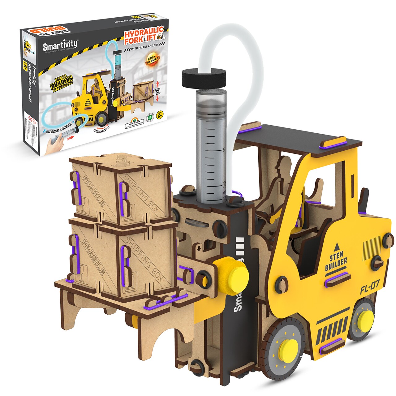 Smartivity: Hydraulic Forklift - DIY STEM Science, Wooden Building Set, Realistic Toy Car, Construction, Build-Play-Learn, All-In-1 Craft Kit, Kids 6+